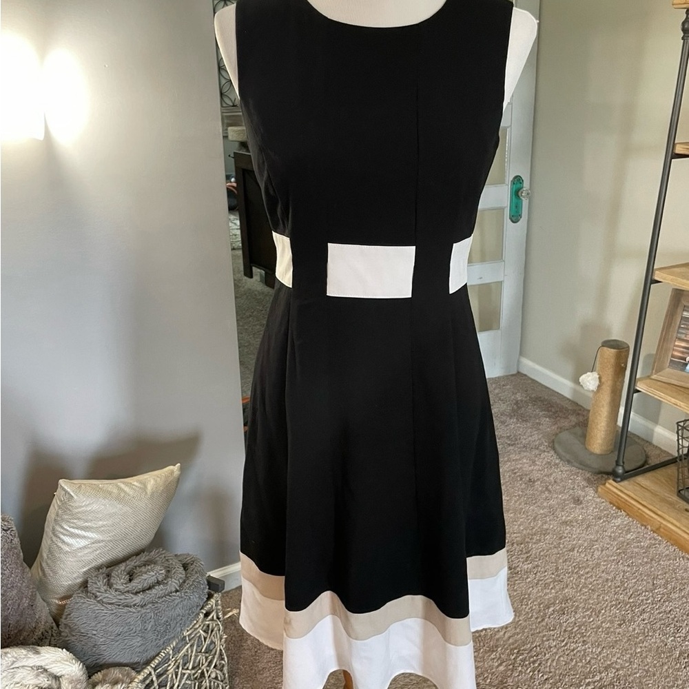 Calvin Klein Black and White Sleeveless Midi Dress